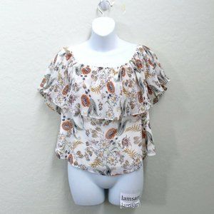 Socialite Floral Overlay Pleated Off Shoulder Top Size S